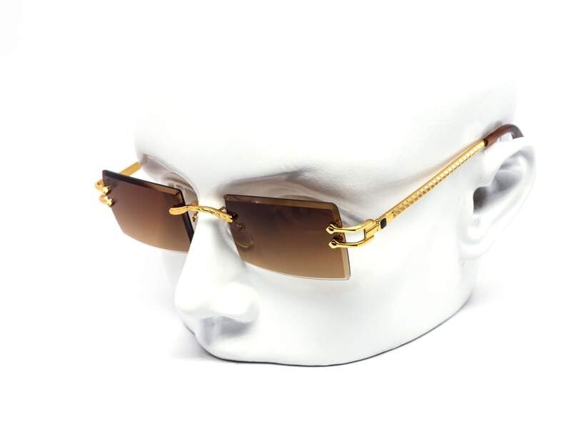 Hip Hop Glasses Clear Lens Gold Frame Rimless Square Shades Migos Quevo Style