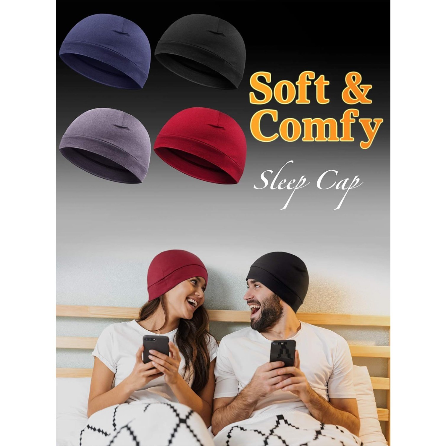 4 Pcs Men Skull Caps Soft Cotton Beanie Hats Stretchy Helmet Liner Headwear