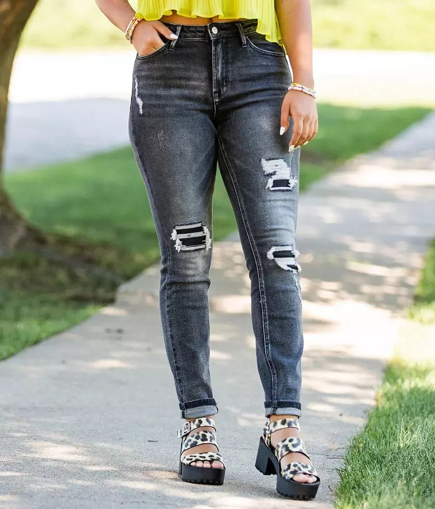 Bridge By Gly Curvy High-rise Skinny Grey Distress Ripped Ankle Jeans Womens 24