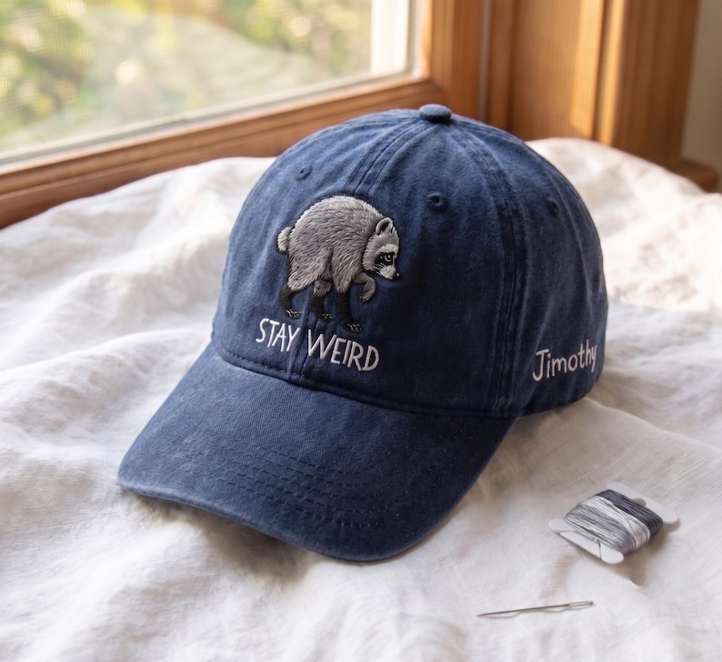 Embroidered Jimothy Raccoon Wash Hat, Seattle Short Spine Raccoon Cap