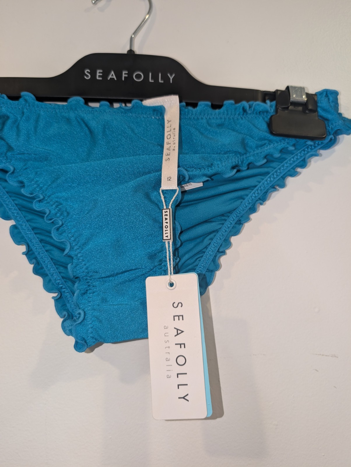 Seafolly Bikini Bottom Shimmer Hipster AU12 US8 New Tags Eden Blue RRP $64.95