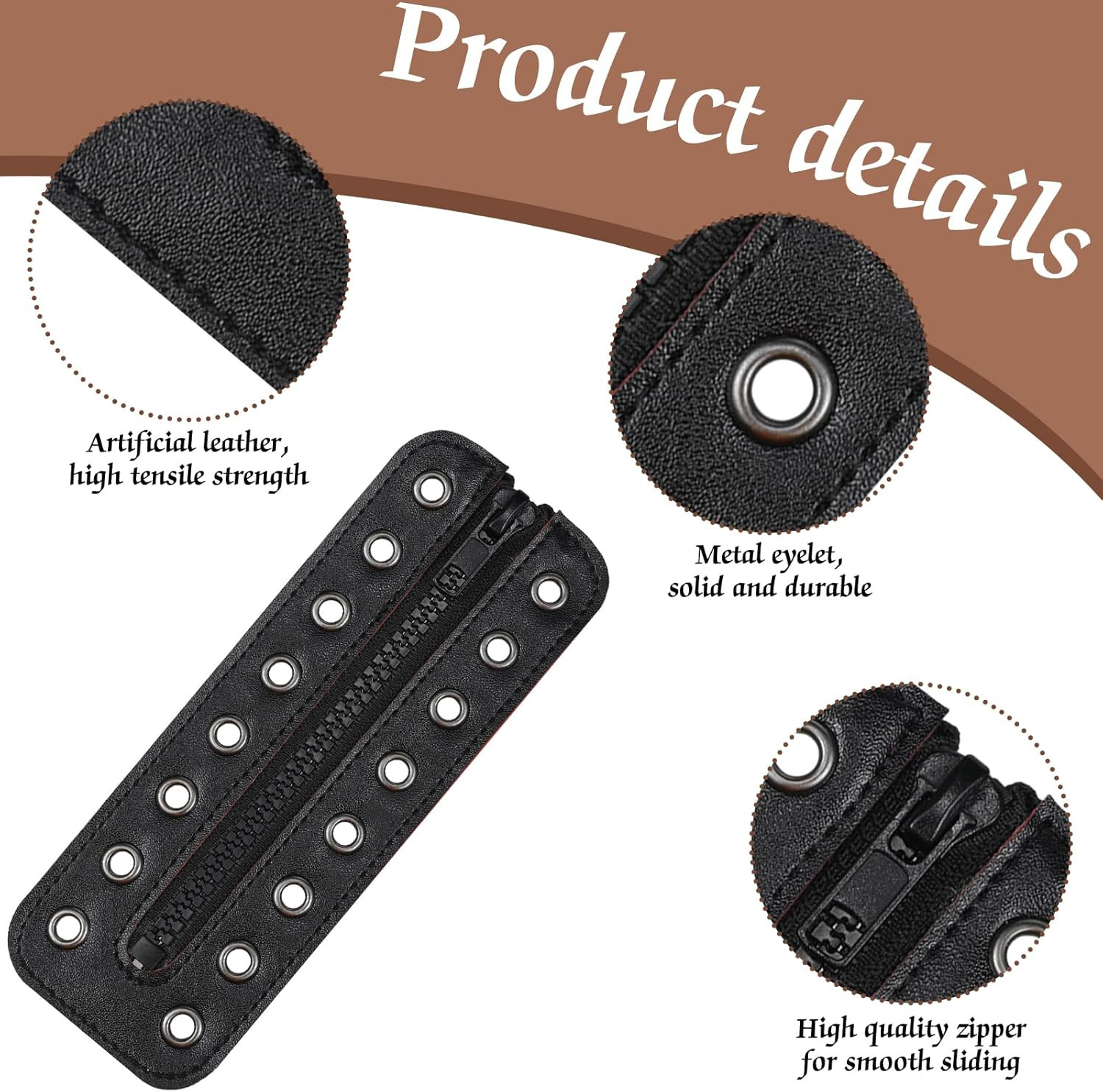 4 Pcs PU Leather Boot Zipper Inserts – Tieless Lace up Zipper Laces 8 Eyelet for