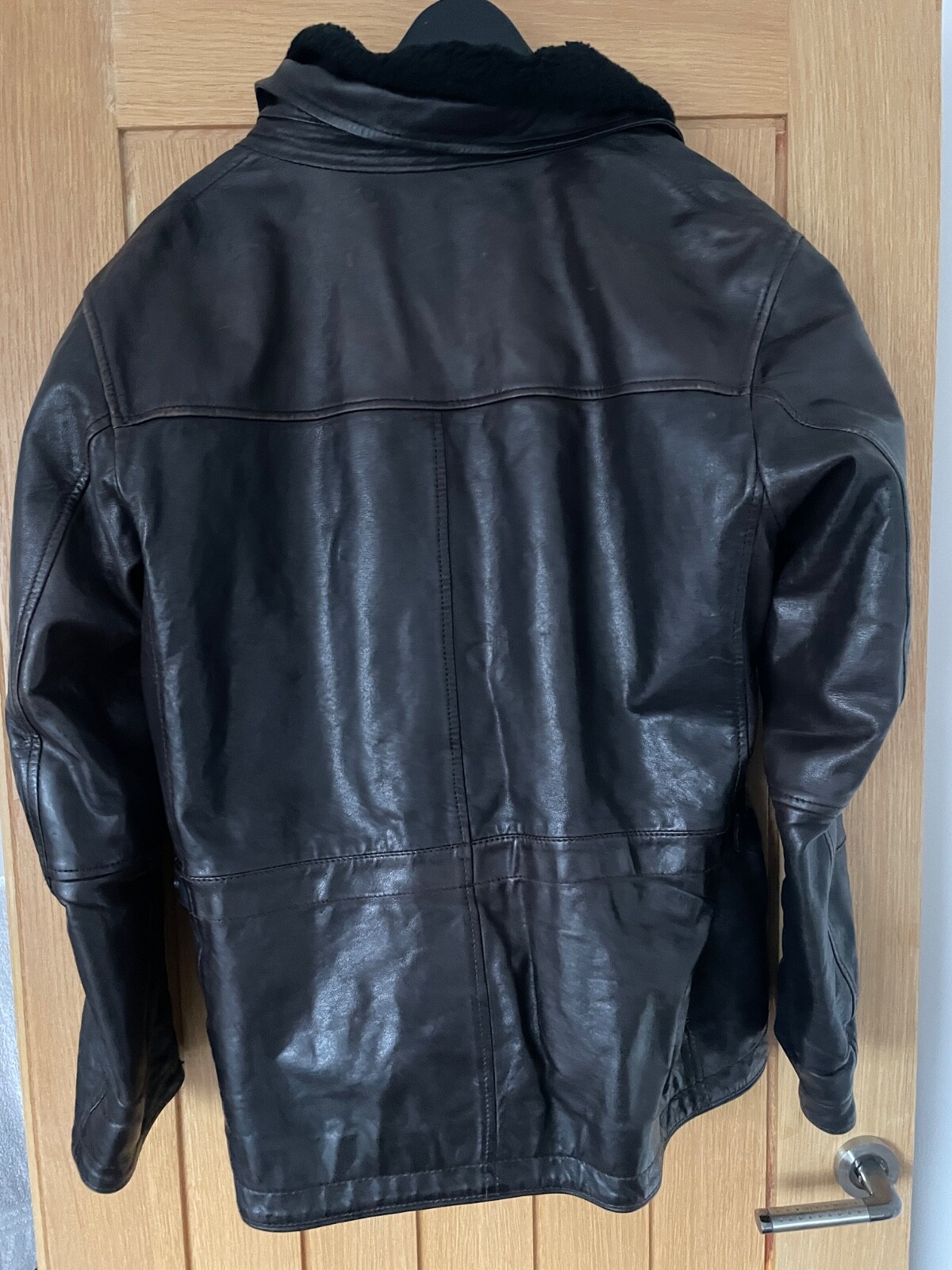 Vintage Brown Strellson Swiss Cross Leather Jacket Coat Size L Large Great Cond