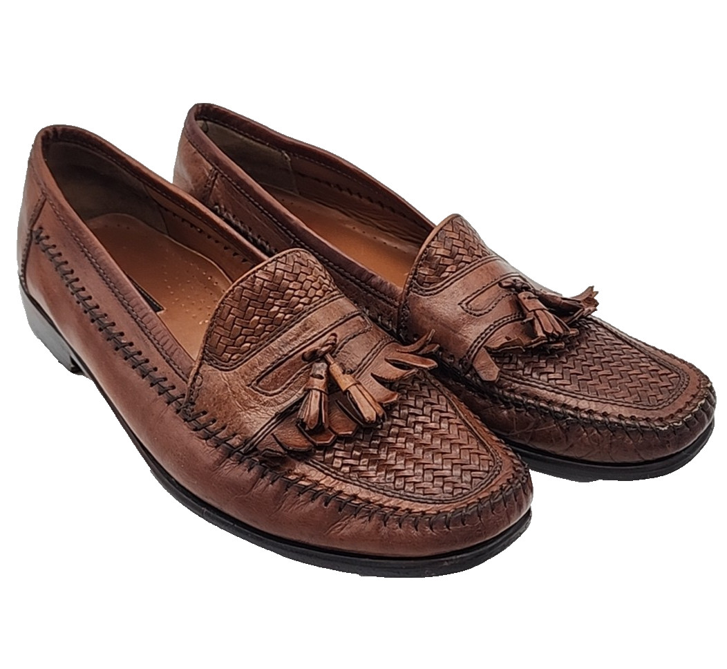 Bostonian Brown Leather Tassel Slip On Dress Shoe Loafers Mens Sz 9.5