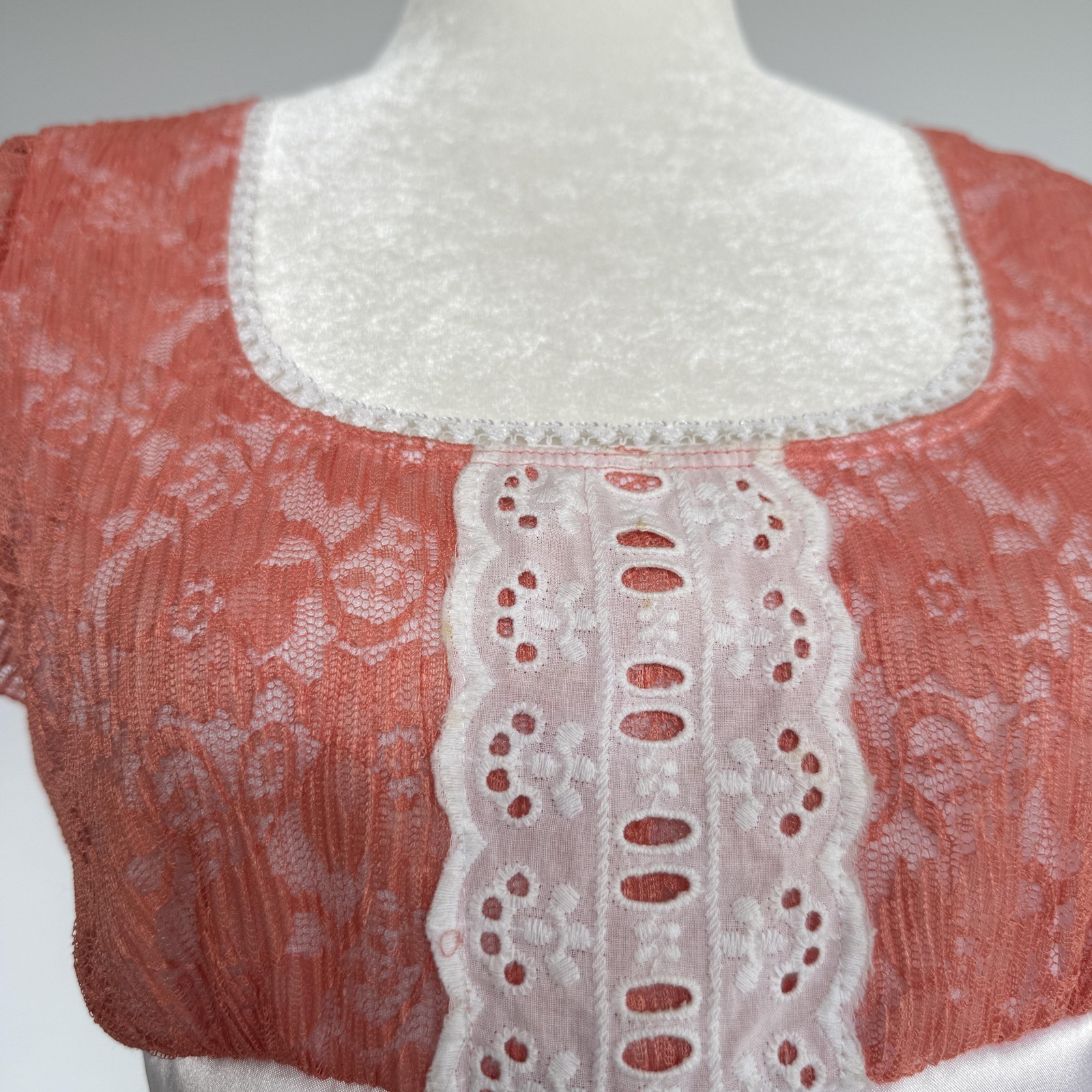 Vanity Tunic Blouse Womens M Pink Lace Square Neck Belted Flutter Sleeve Top