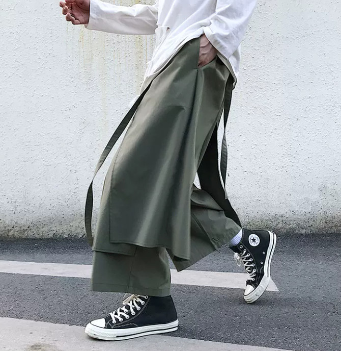 Dark Men’s Pantskirt Wide Leg Trousers Straight Leg Loose Fit 3/4 Pants sTREET
