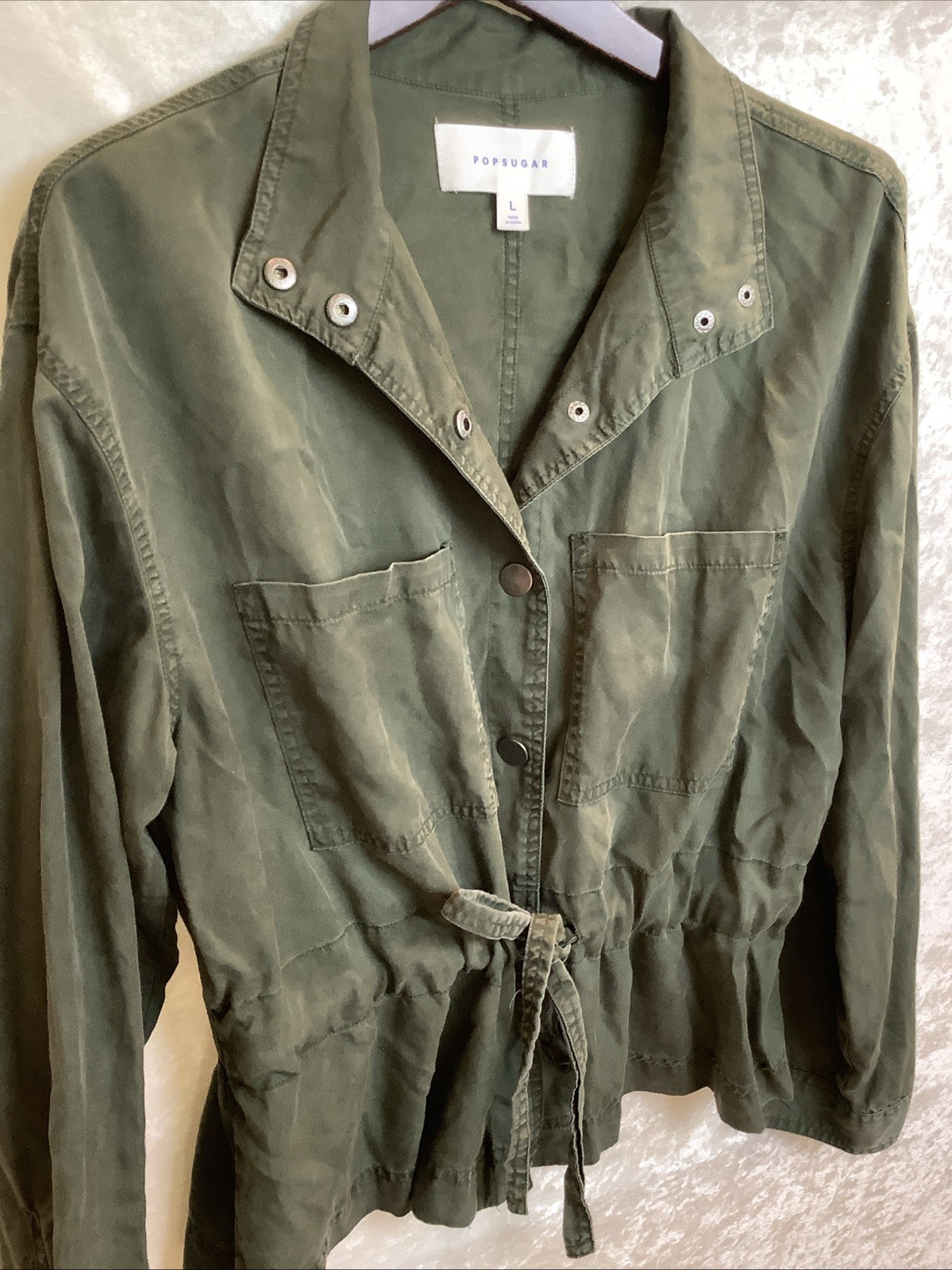 Popsugar Forest Green Lace Up Snap Button Womens Large Lightweight Jacket