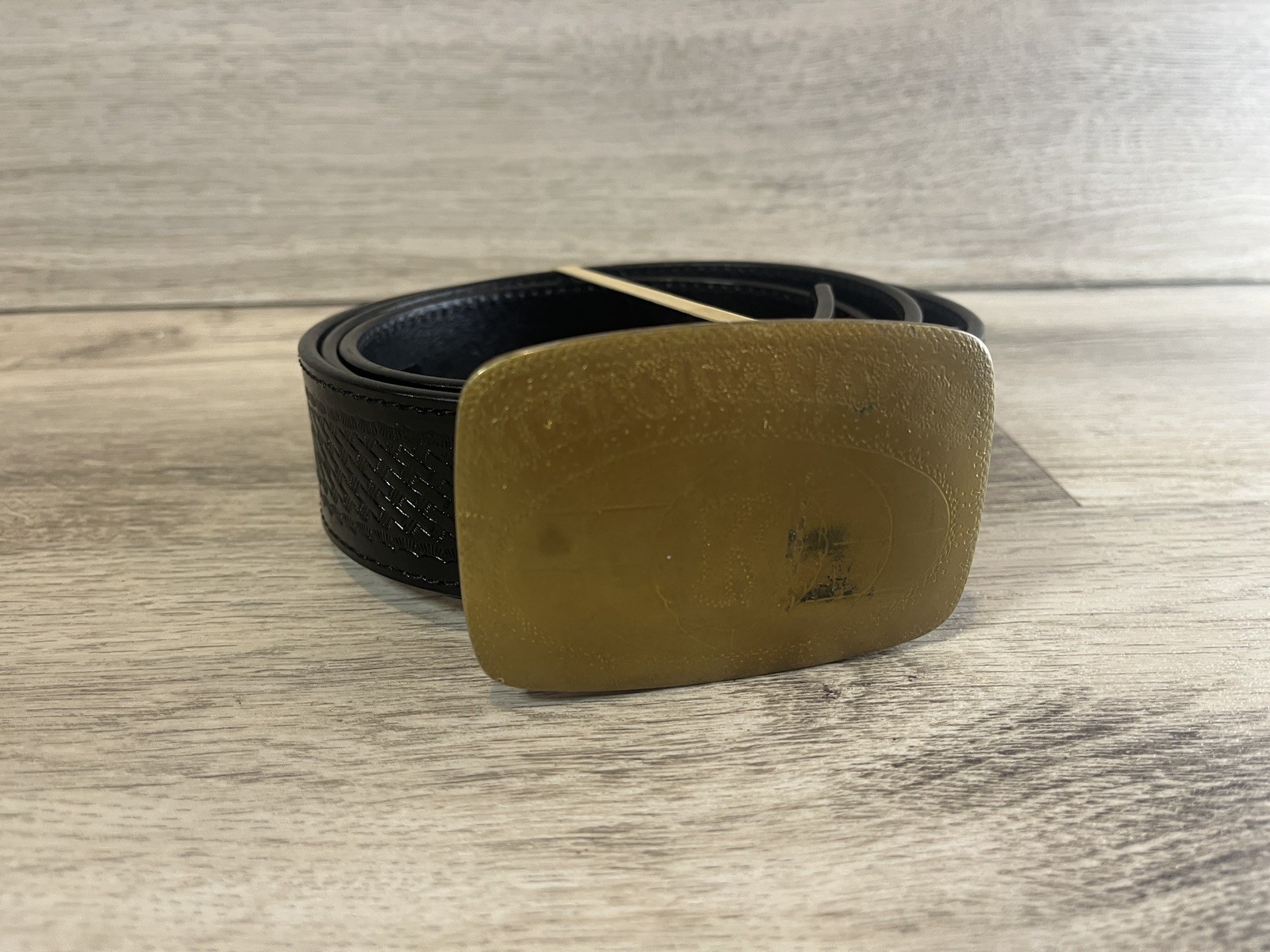 Genuine Leather And Man Made Material Belt W Buckle Black Size 42