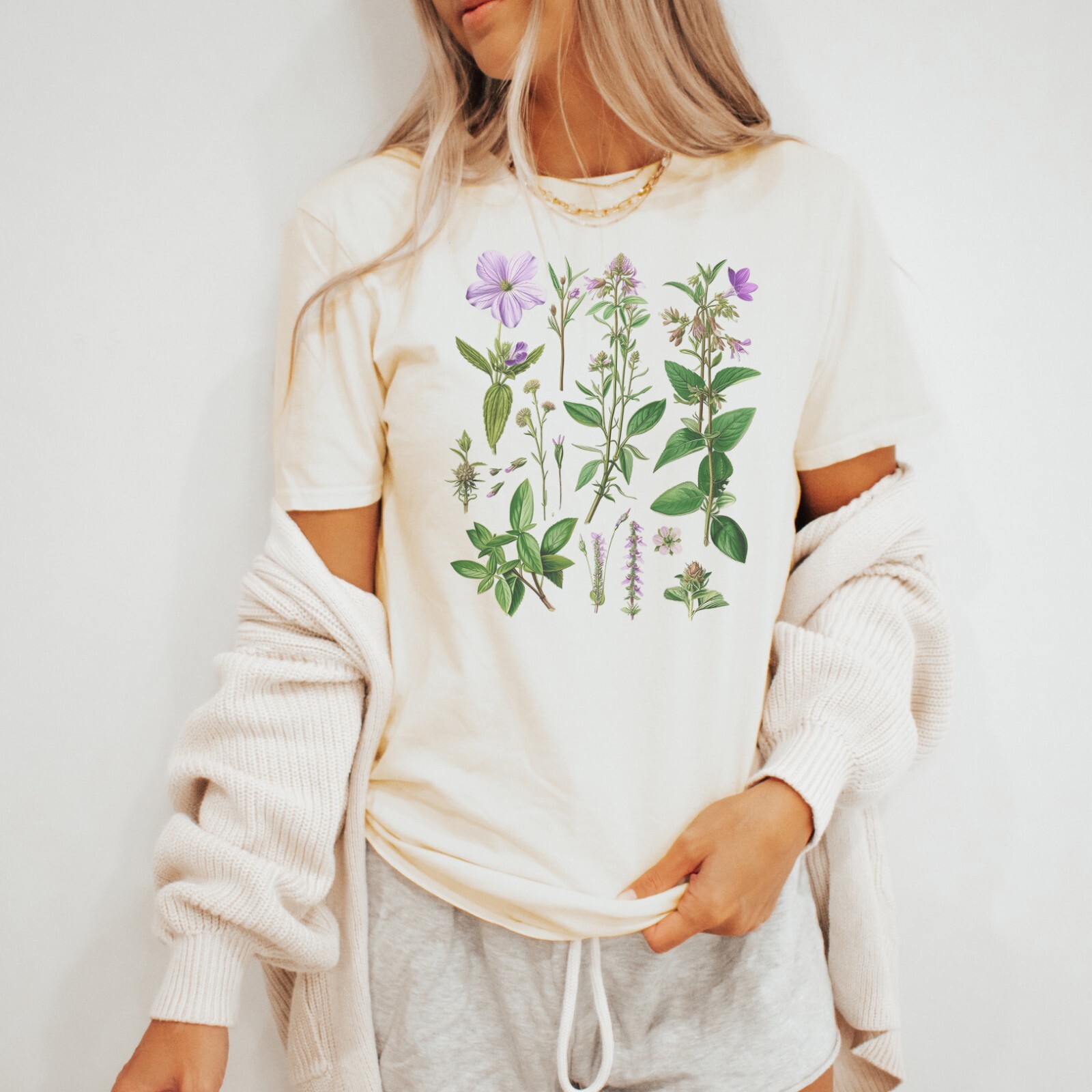 Floral Herb Tee Botanical Print TShirt Garden Flowers