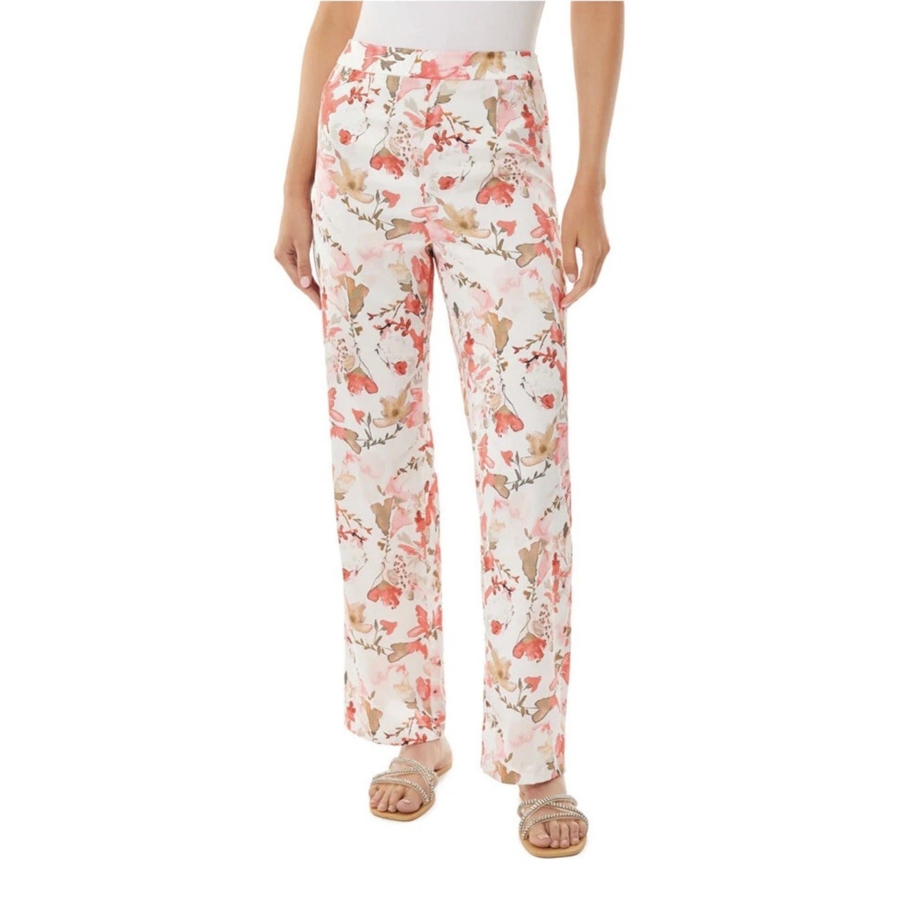 Ming Wang NWT Watercolor Floral Wide Leg Satin Pants Large