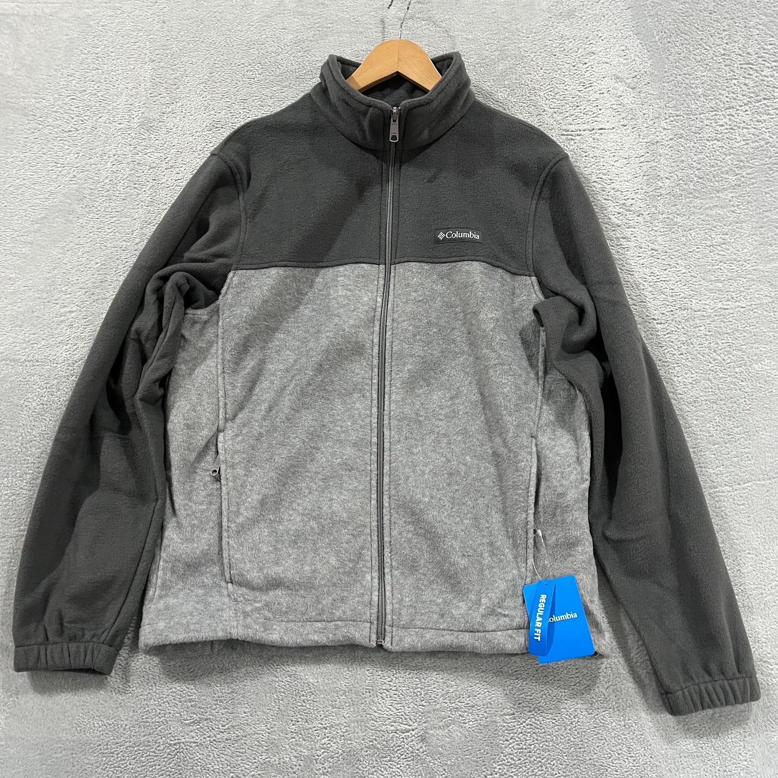 Columbia Fleece Jacket Mens Medium Gray Full Zip Mount Grant Outdoor NEW