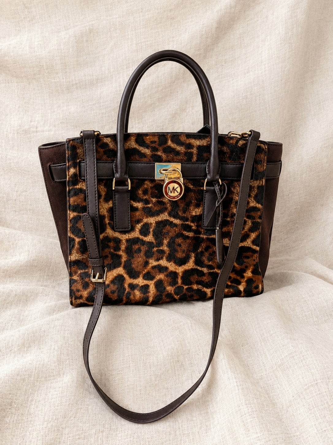 Michael Kors Hamilton Large Leopard Print Calf Hair Satchel