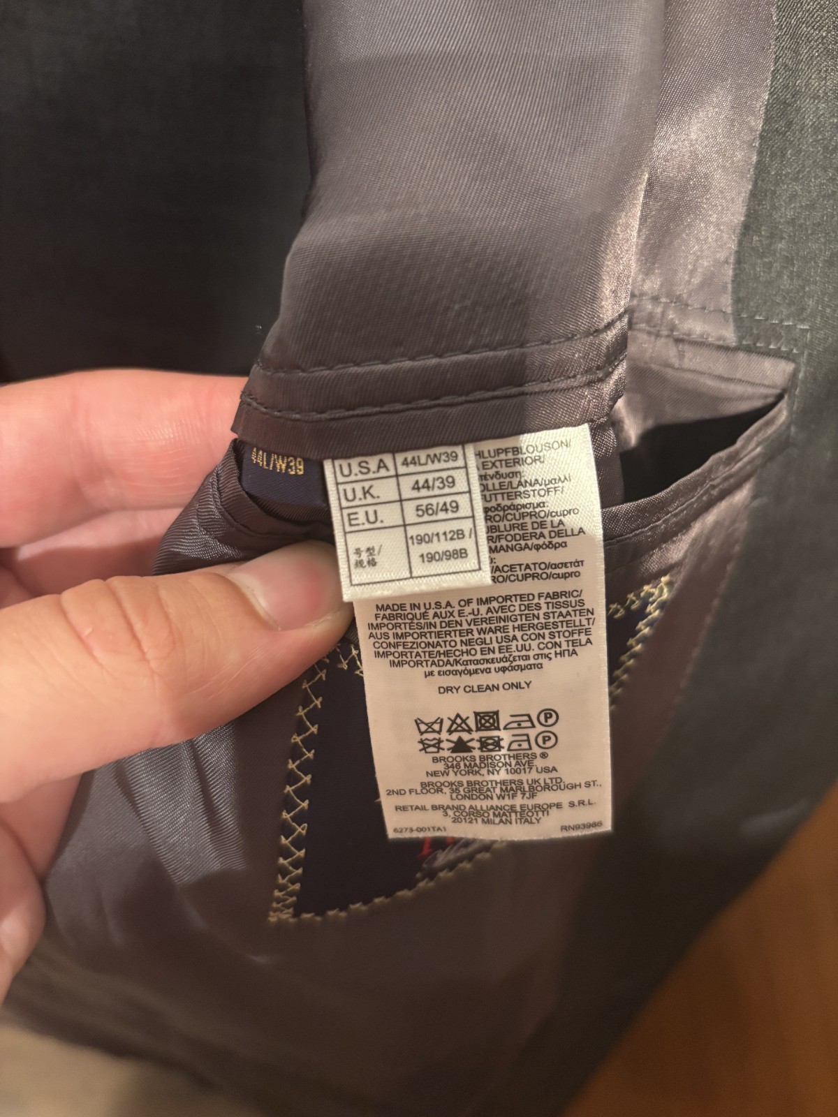 Brooks Brothers 1818 Madison Suit 44L 39W Trabaldo Togna Wool USA