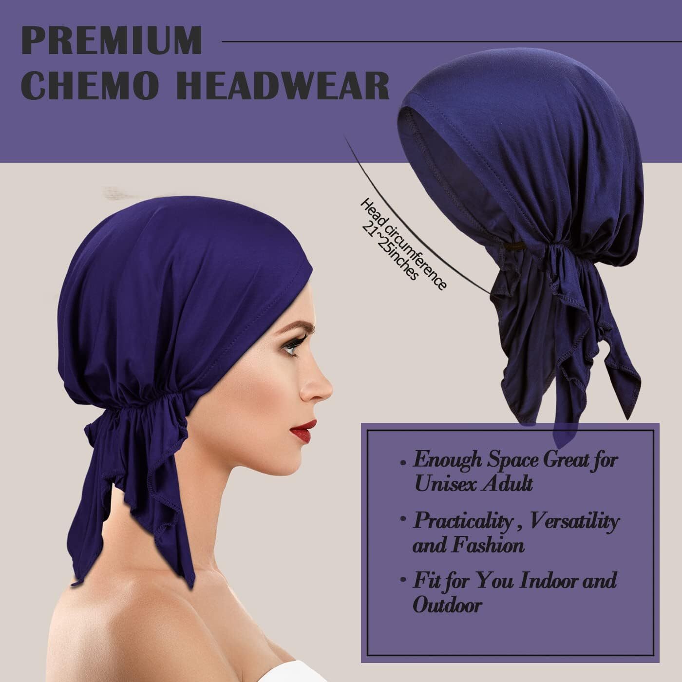 4 Pieces Soft Cotton Chemo Headwear for Women, Stretch Pre-Tied Style-1