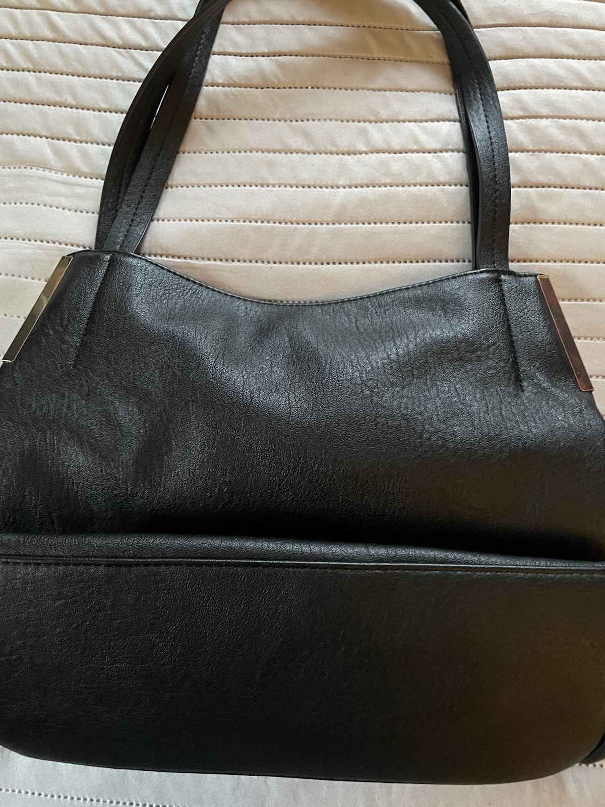 Madison West Black Tote Handbag Gold Hardware Zip & Magnetic Closure, Pockets