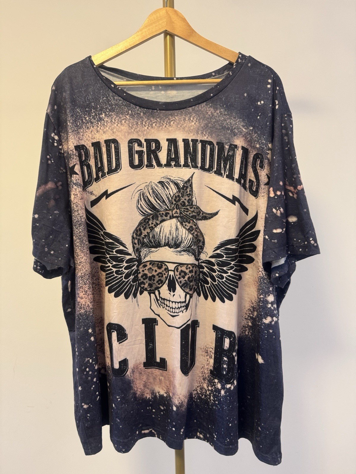 4XL SHEIN Curve Bad Grandmas Club Graphic Slogan T Shirt Bleach Wash Oversized