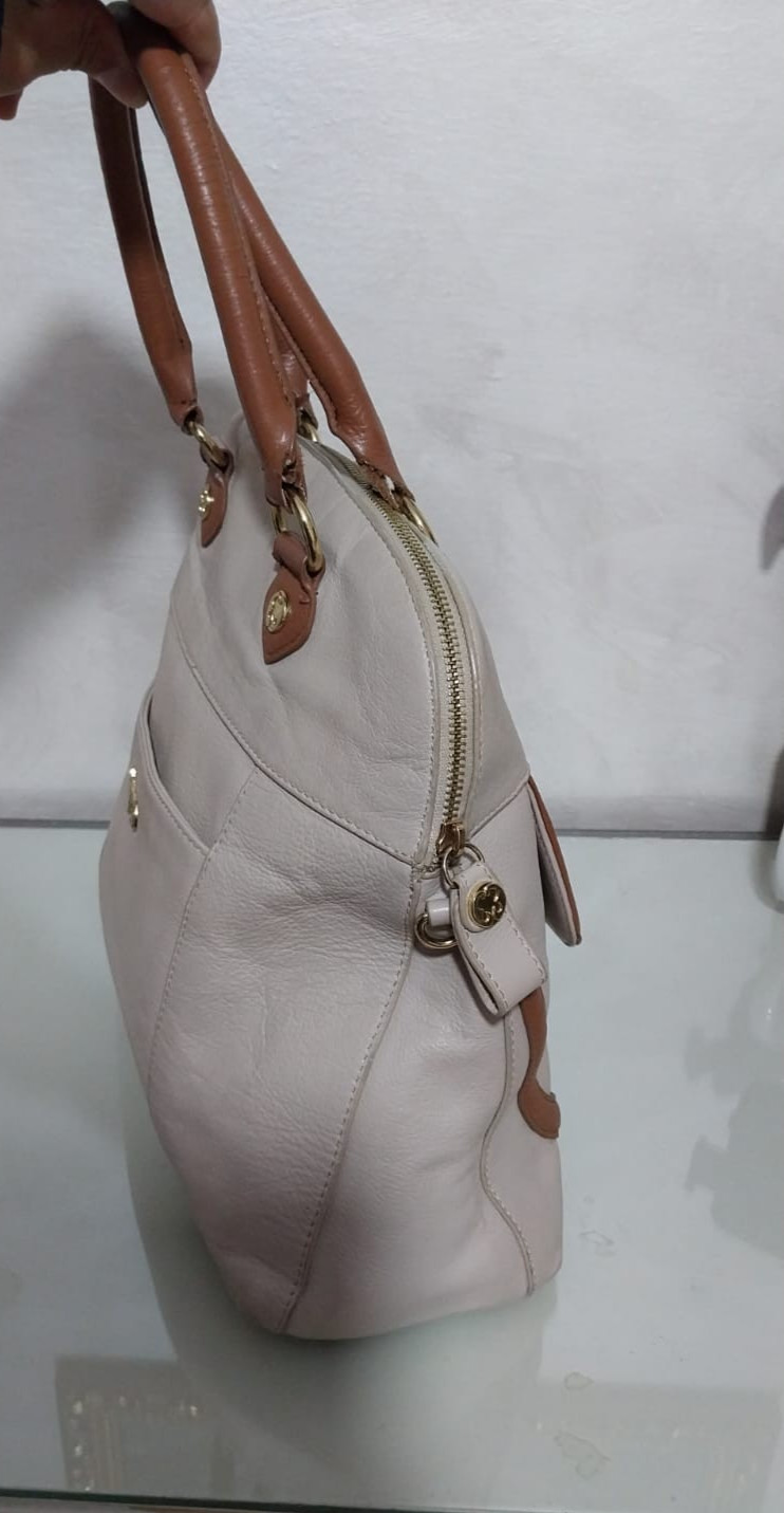 Authentic Emma Fox Leather Satchel Handbag – Cream & Tan