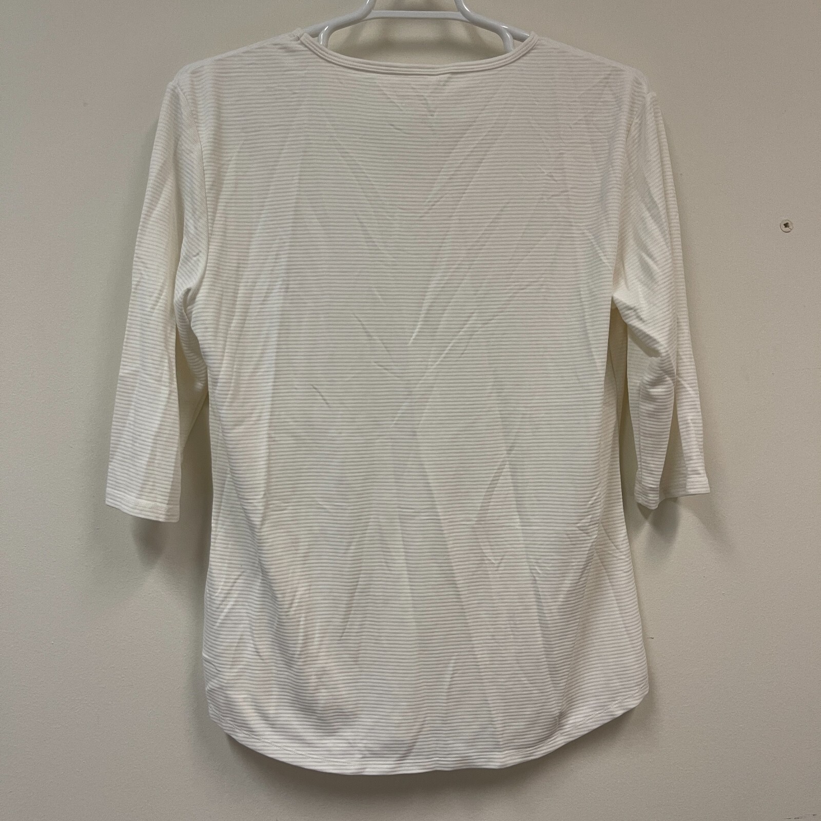Seg’ments Womens Textured Knit V-neck Essential T-Shirt Top XL White 3/4 Sleeve