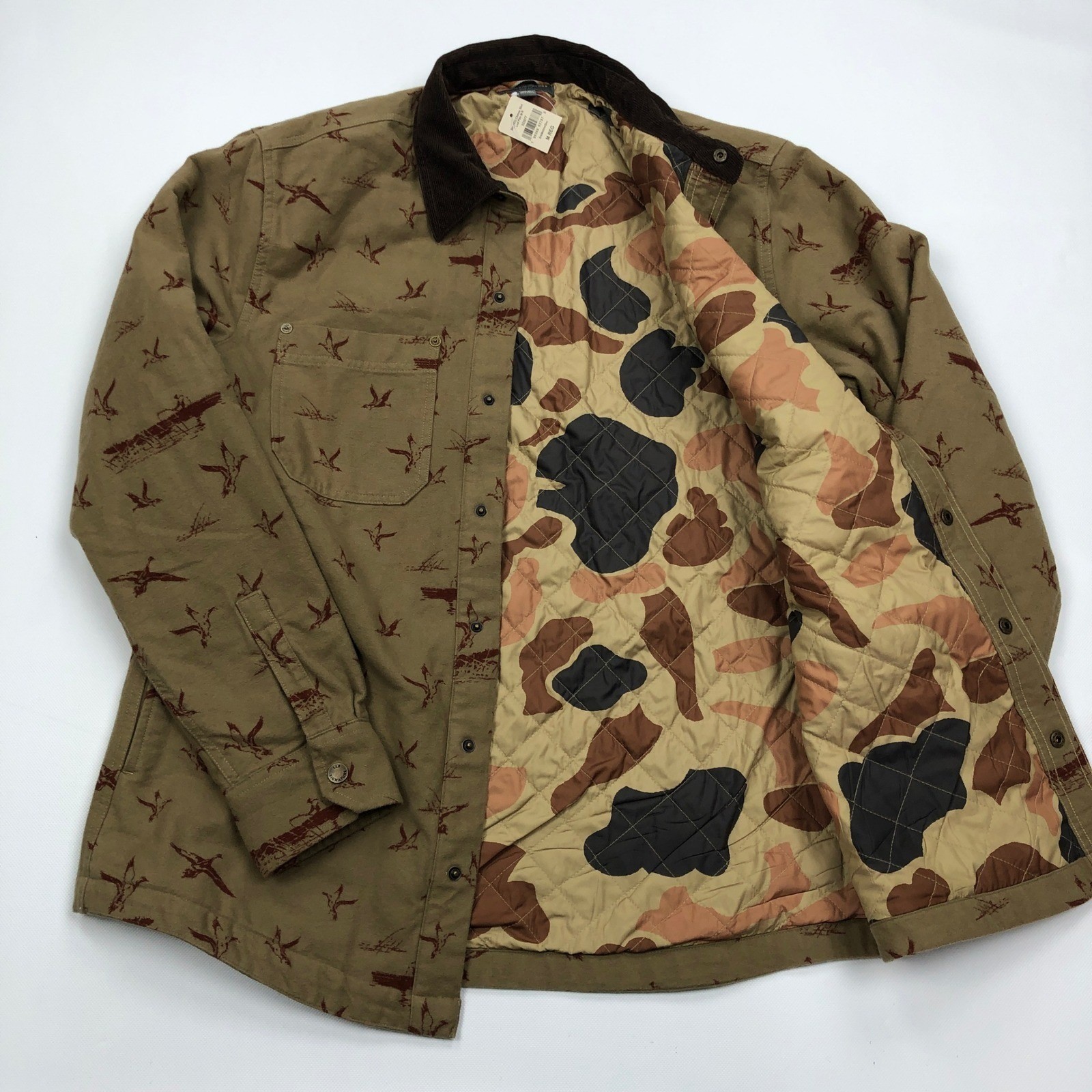 LL Bean Signature Slim Fit Chamois Shirt Jacket Duck Camo Lined Mens M 522077
