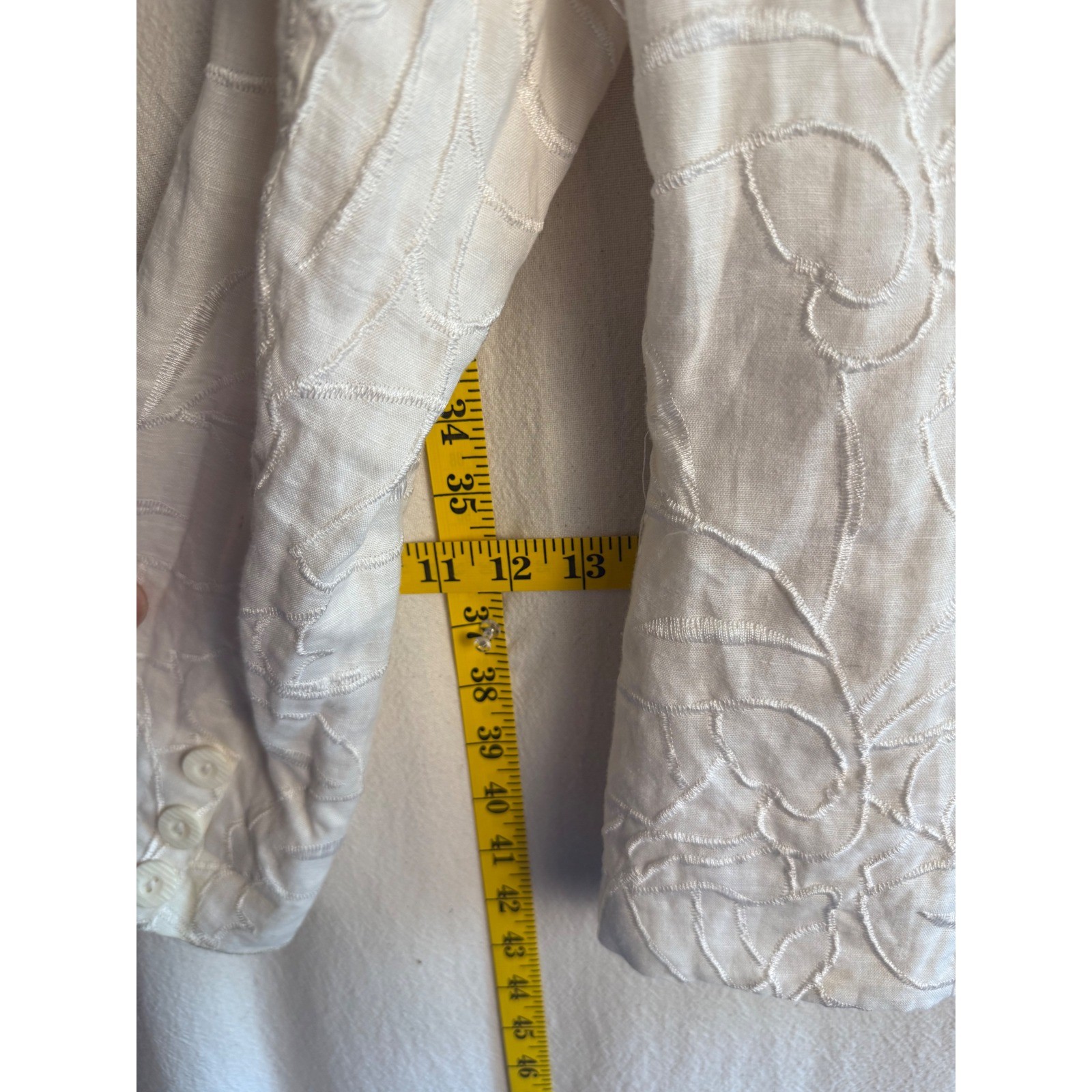 Sara Isabella Embroidered Women’s Medium White 100% Linen Blazer Preppy Coastal
