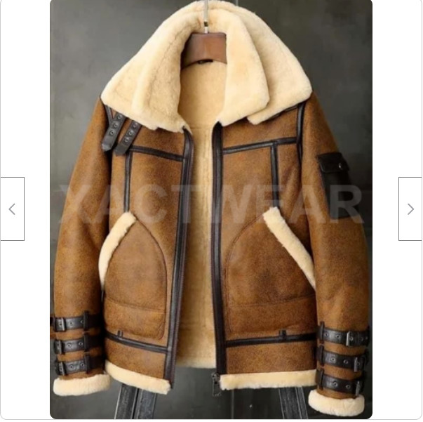 Men’s Brown B3 RAF Flight Bomber Aviator Real Sheepskin Shearling Leather Jacket