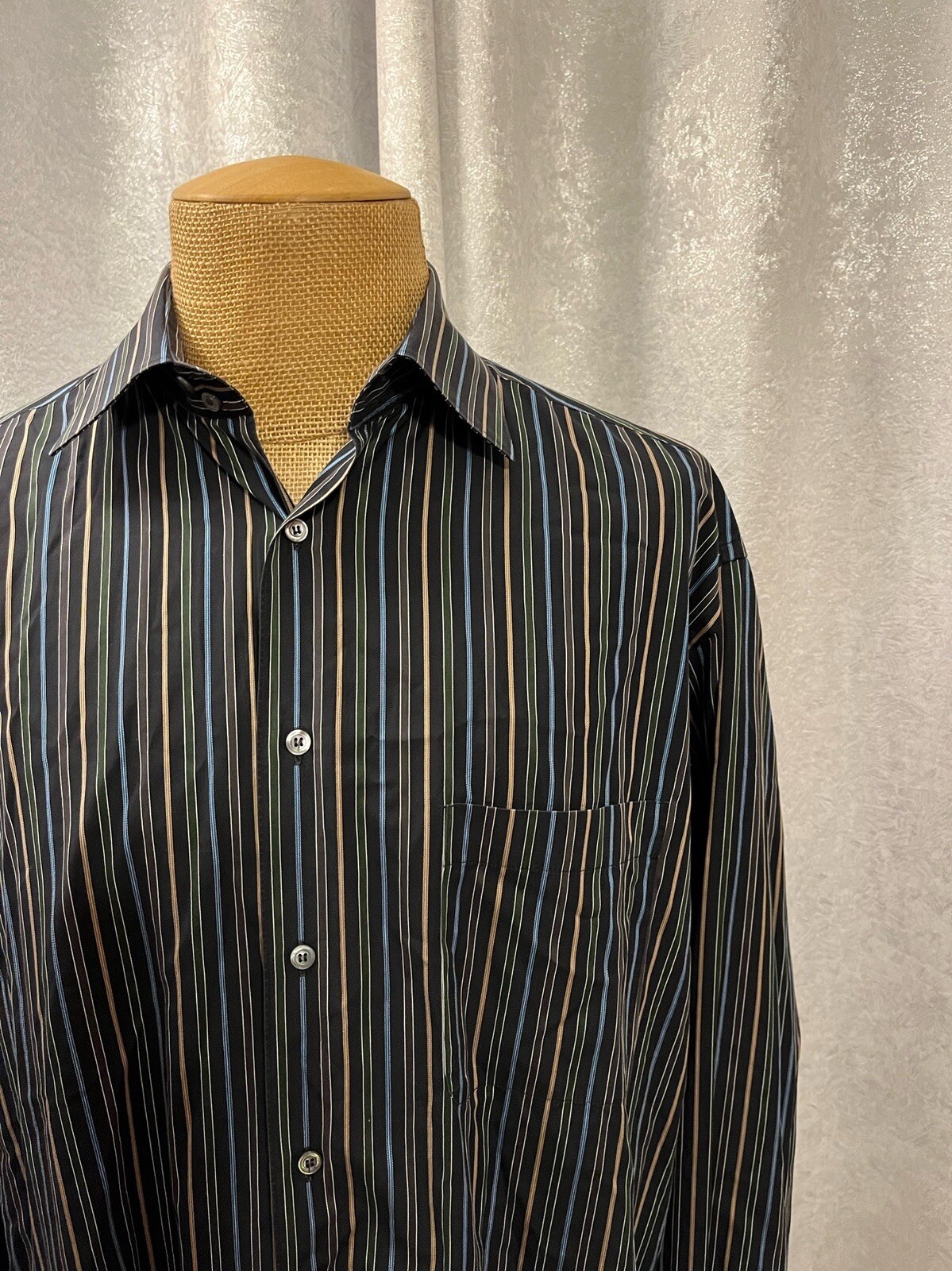 Ermenegildo Zegna Men’s Long Sleeve Dress Shirt Black Blue Beige Size XLT Tall