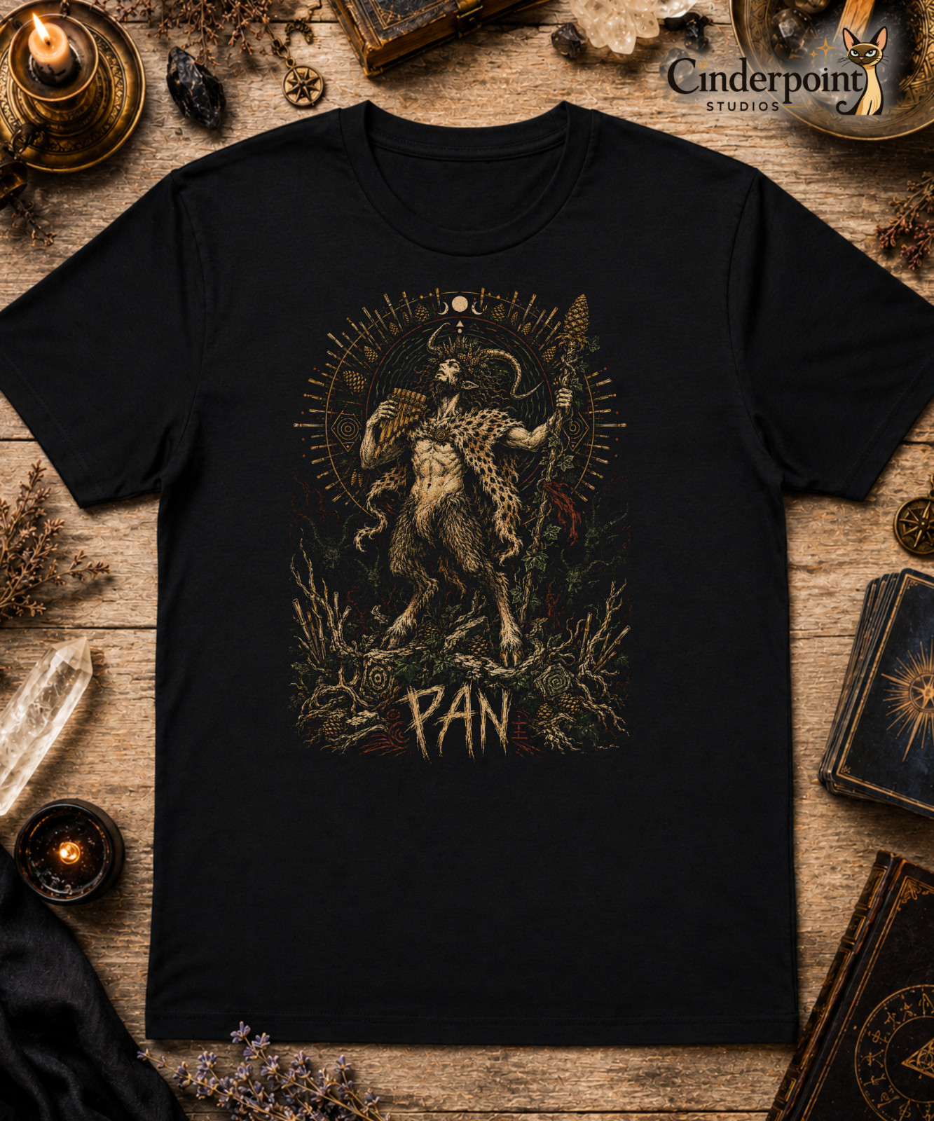 Pan Greek Mythology T Shirt Horned God of Nature Satry Wildling Black Tee XS-5XL