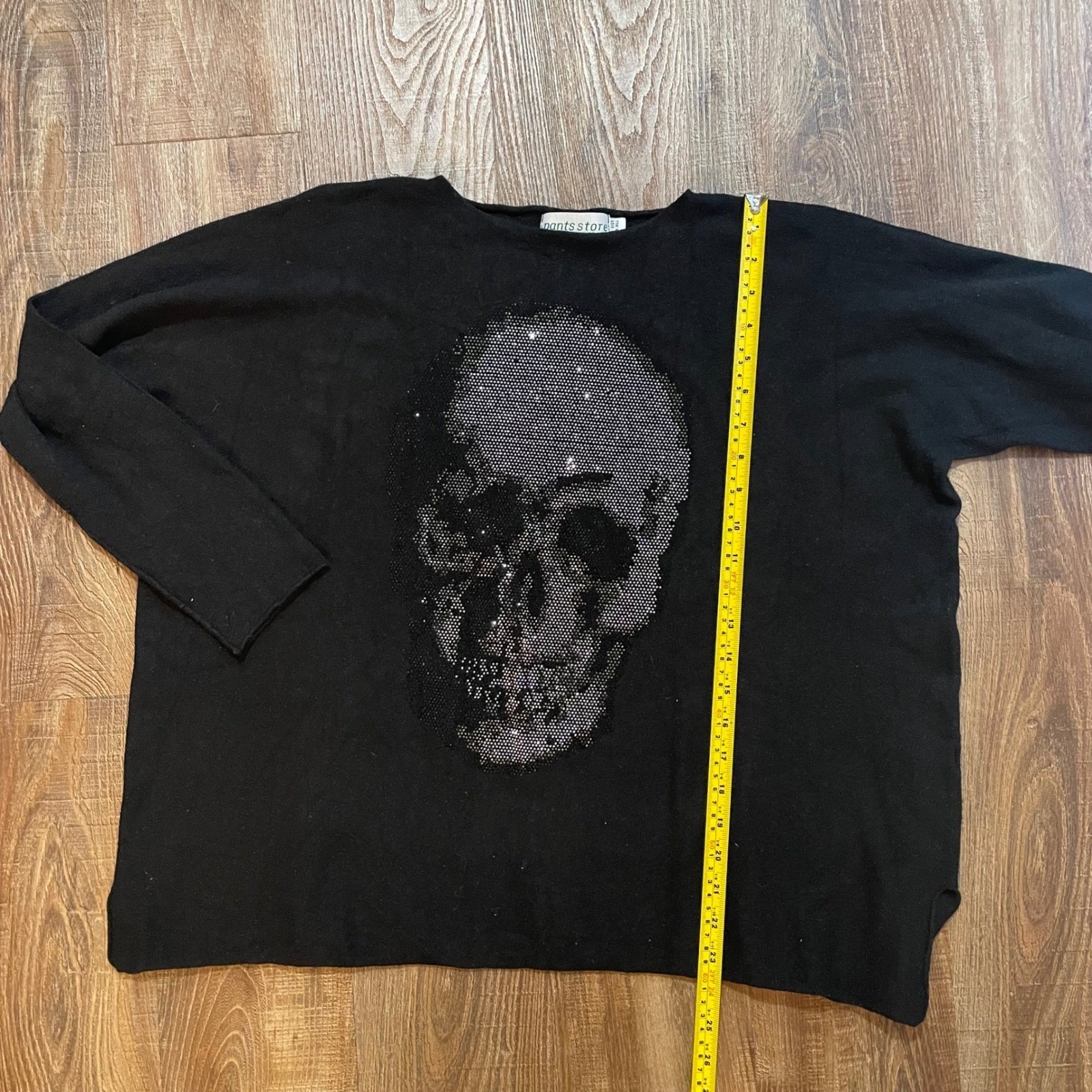 Pants Store Black Rhinestone Skull Oversized Sweater Made in Italy OSFA