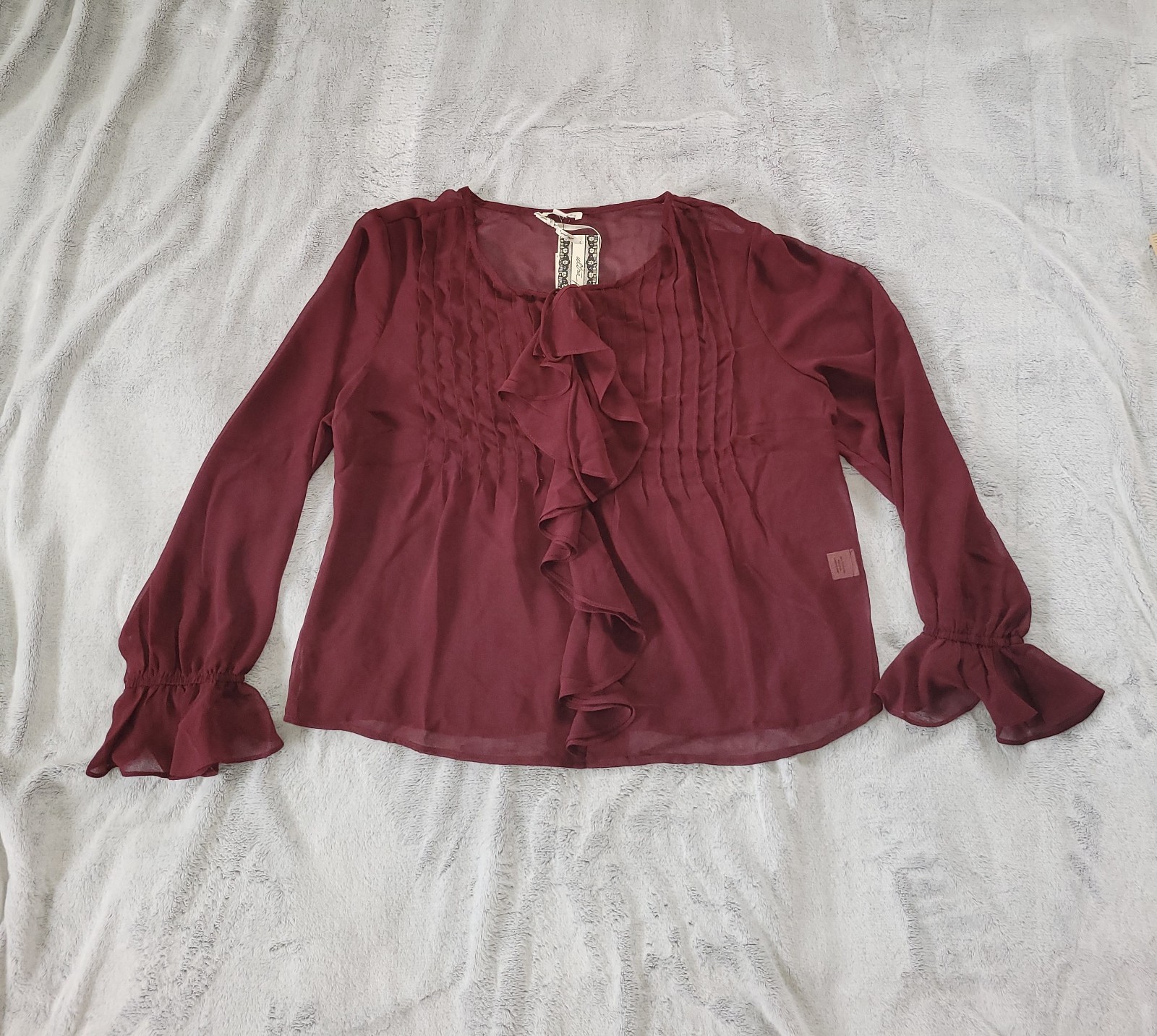 Ultra Pink Womens Large Burgundy Sheer Top Boho Whimsigoth Fairygrunge Romantic