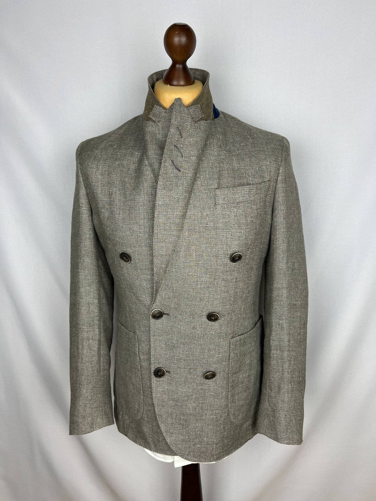 HACKETT Mayfair Solid Gray-Beige Double-Breasted LinenWool Sport Coat 38US48IT