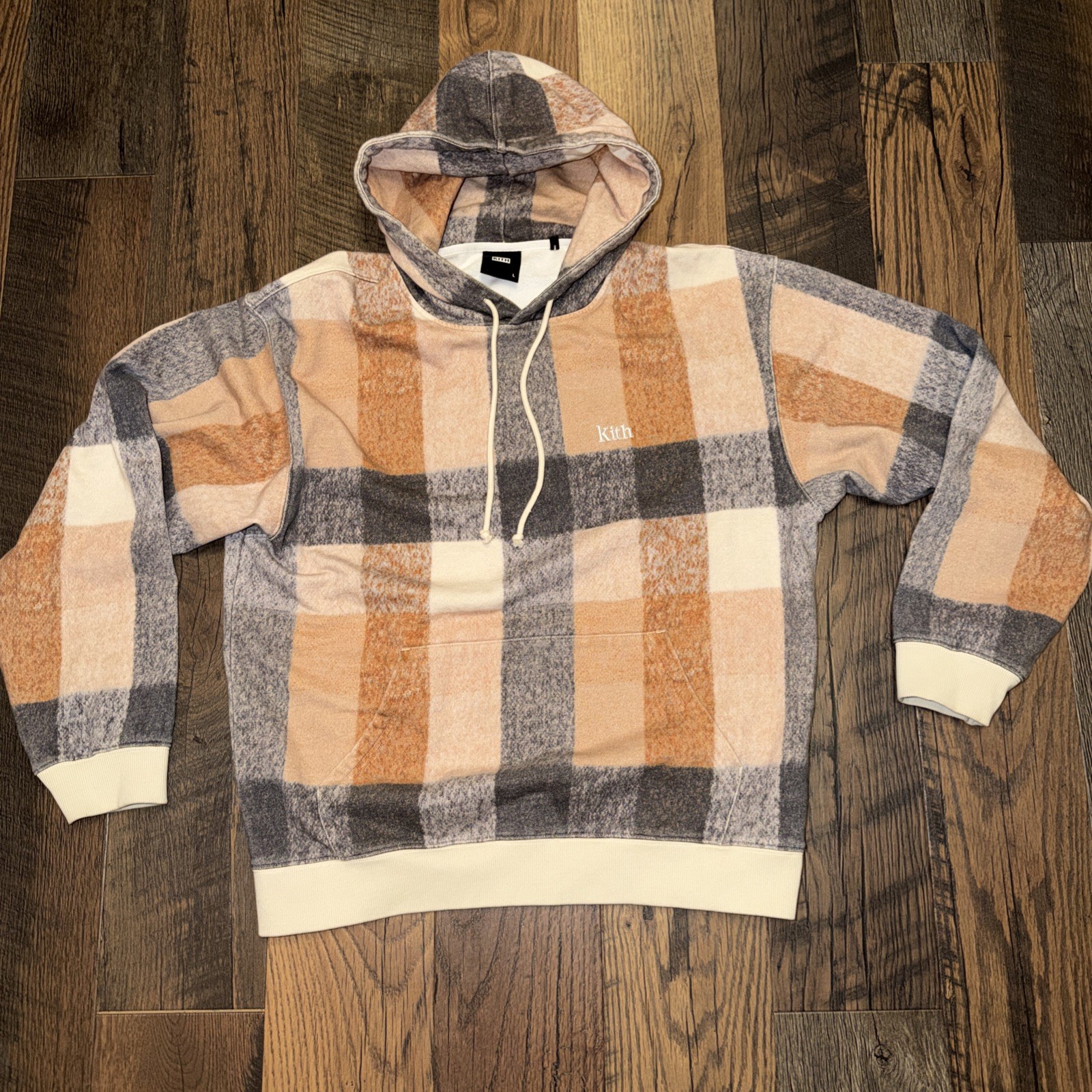 Kith Plaid Hoodie Beige/Navy/Rust Men’s Large New Without Tag