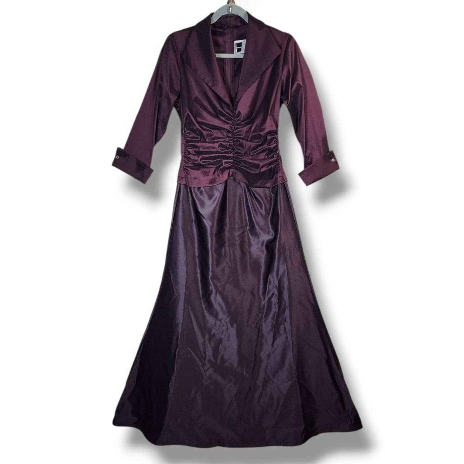 Tadashi Shoji Vintage Eggplant Purple Formal Elegant Collared Ruched Gown 8