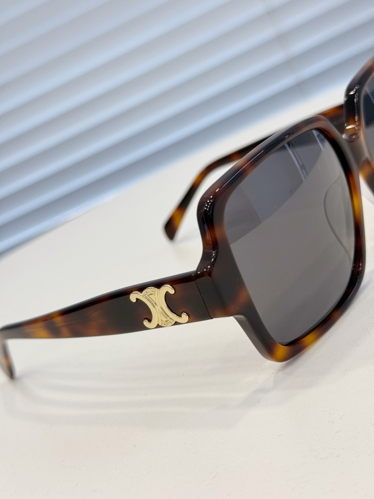 Celine Tortoiseshell Oversized Square Sunglasses Gold Triomphe Logo