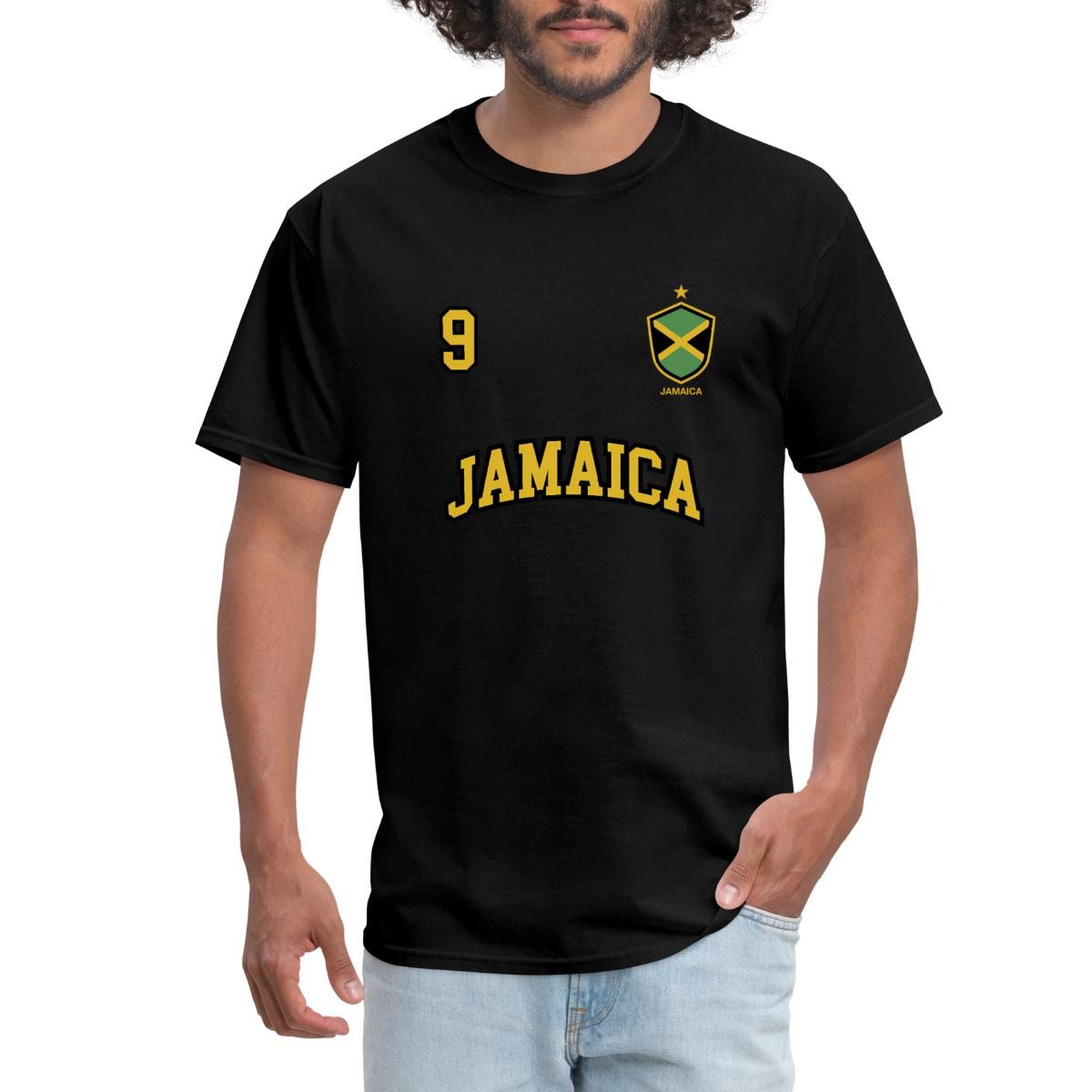 Jamaica Team Sports Number 9 Soccer Jamaican Flag Men’s T-Shirt