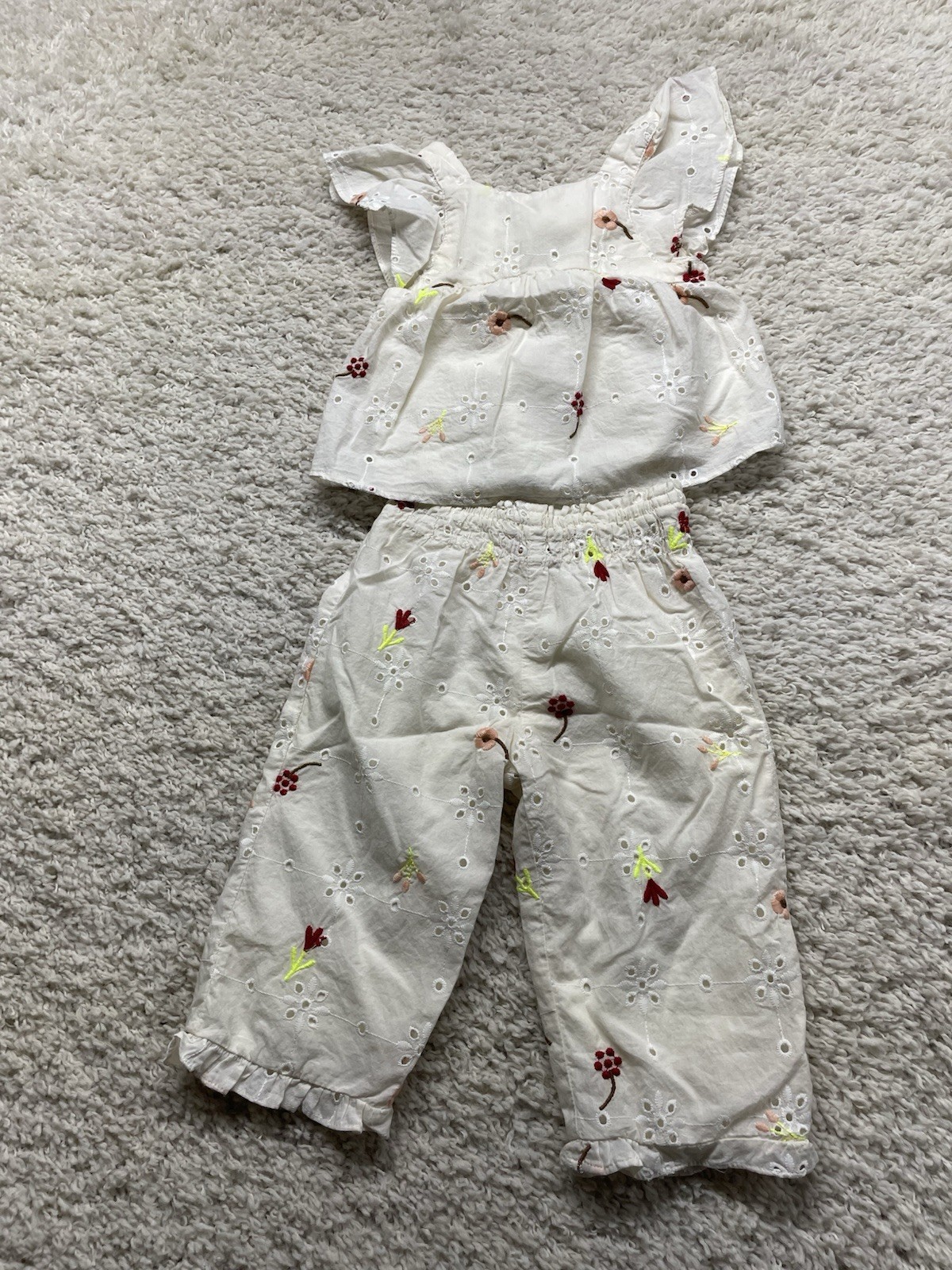 Zara Floral Off White Summer Shirt And Pant Set Pants 18-24 Mo Top 2-3yrs EUC