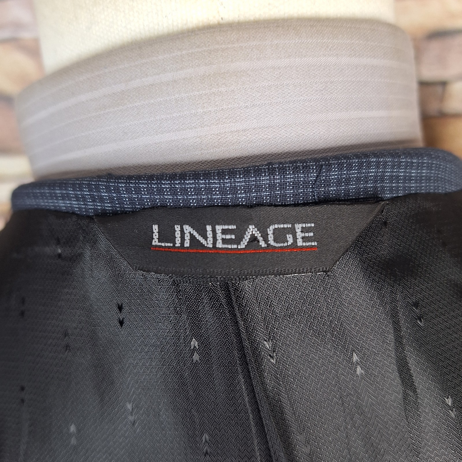 Lineage Suit 2 Piece Mens 44L 38X30 Blue Gray Plaid Double Vented