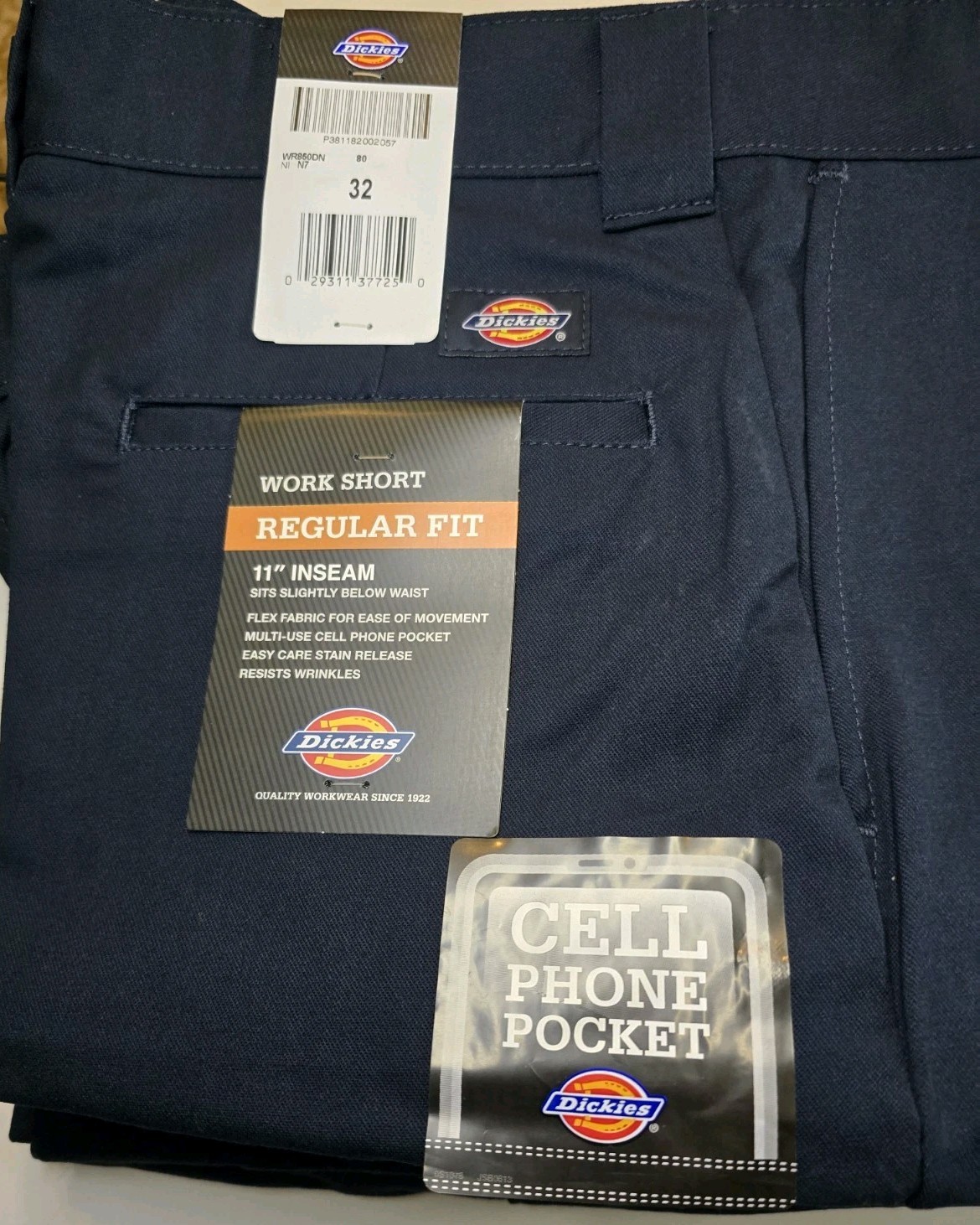 Dickies Work Shorts Regular Fit Flex Cell Phone Pocket 11″ Inseam 32 Waist