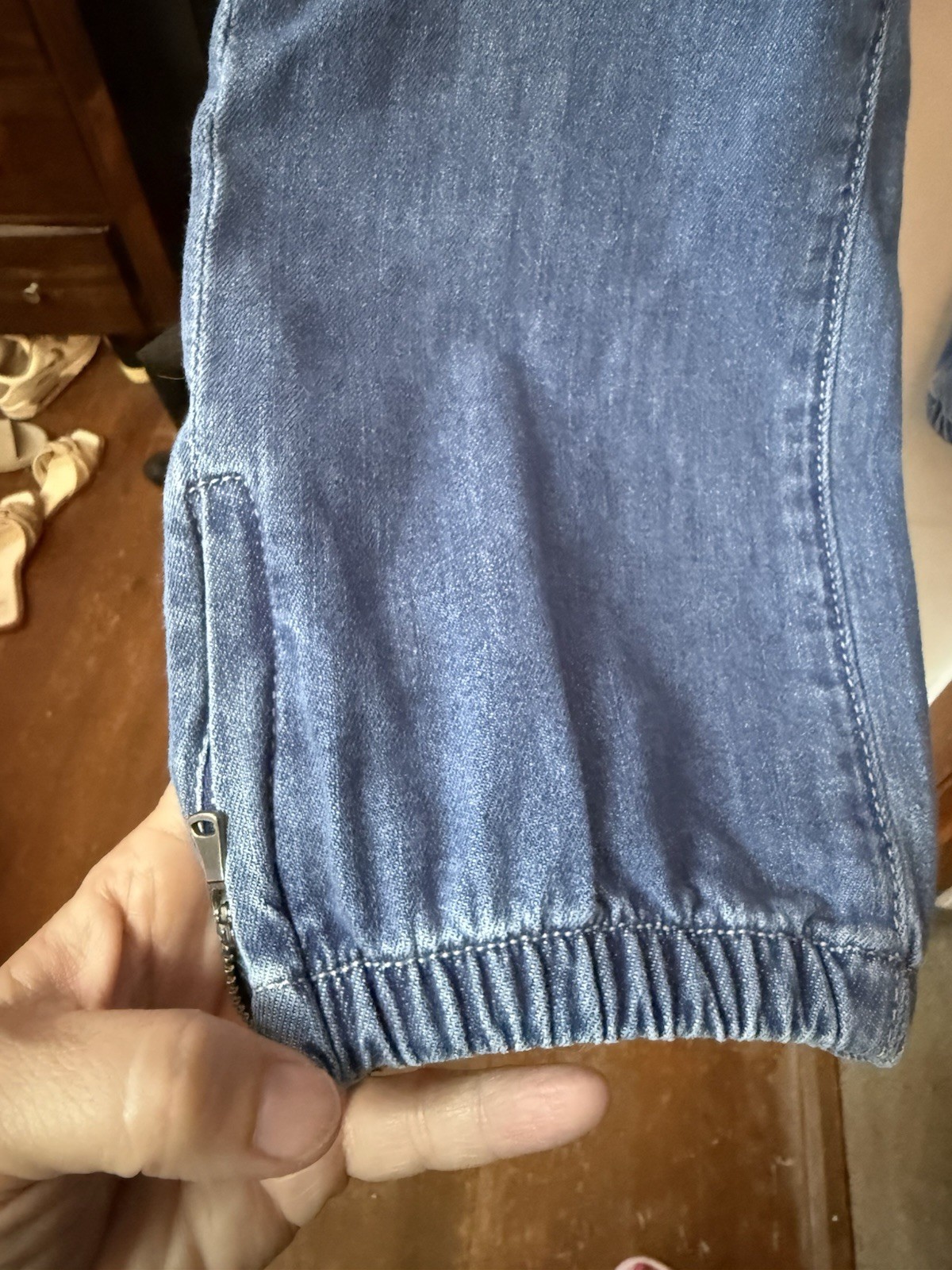 Paige Women’s Mayslie Blue Denim Jogger Jeans Cargo Pocket Stretch Sz 31