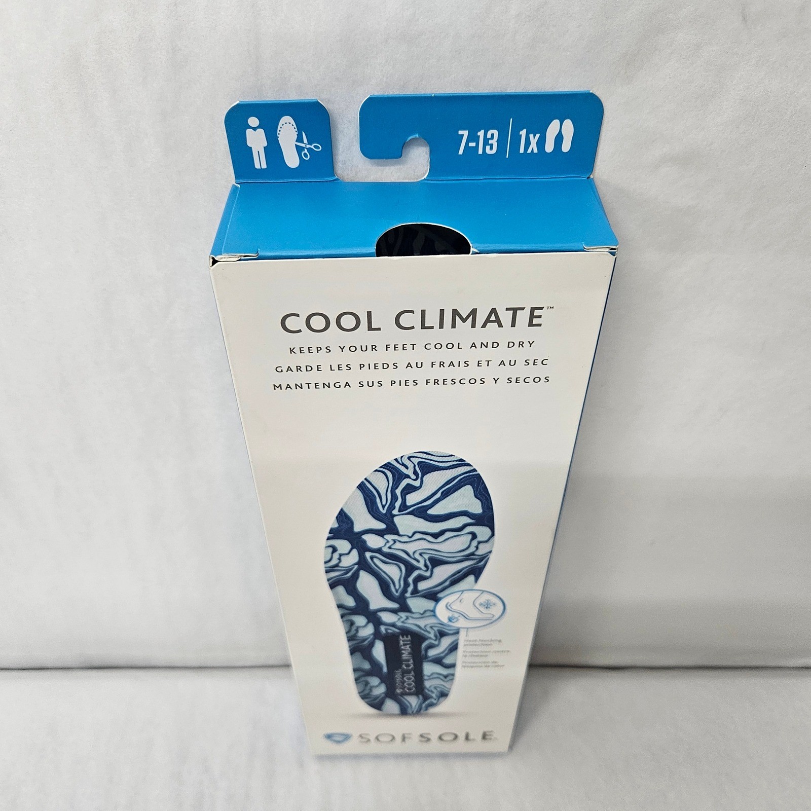 Sof Sole Cool Climate Men’s Insoles Trim to Fit Size 7-13 Blue White Marble NEW