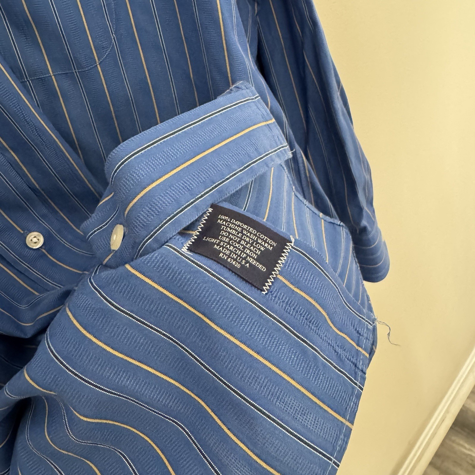 Vintage Burberry London Men’s Blue Striped Cotton Dress Shirt Long Sleeve
