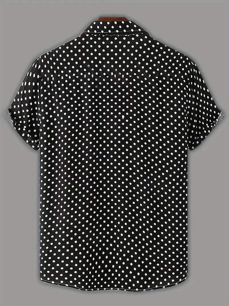 Stylish Men’s Polka Dot Print Casual Short Sleeve Shirt for Vacation Casual New