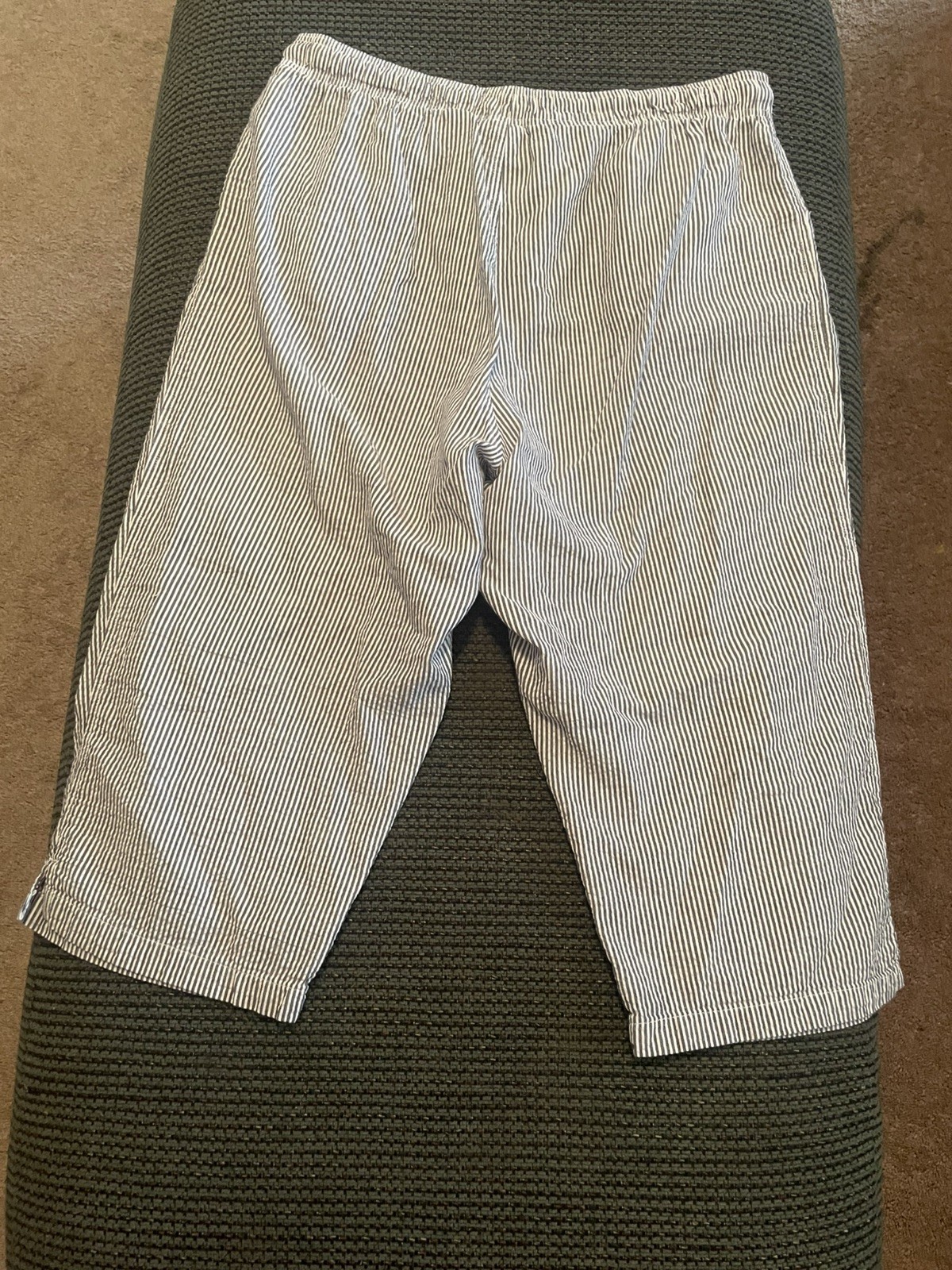 Gloria Vanderbilt Casuals Large 100% Cotton Striped Elastic Pockets Women Capri