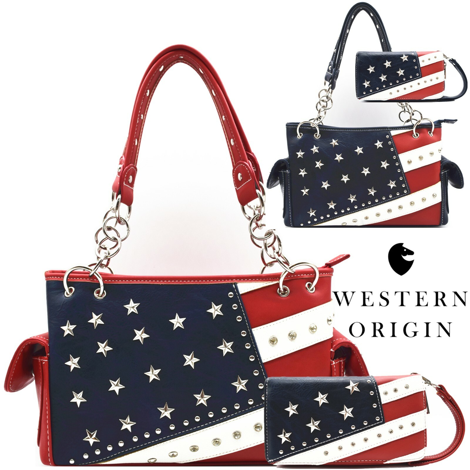 American Flag USA Stars and Stripes Purse Red White Blue women Handbag / Wallet