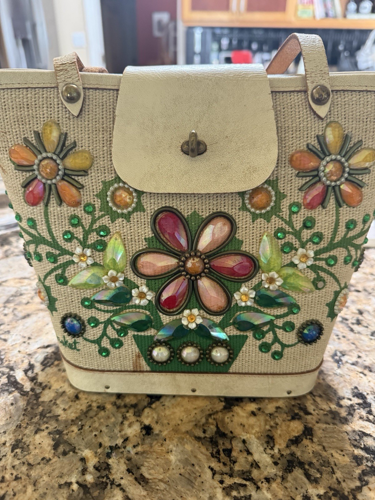 Enid Collins Floral Beaded Tote Bag w/ Coin Purse, Snap Closure, Vintage