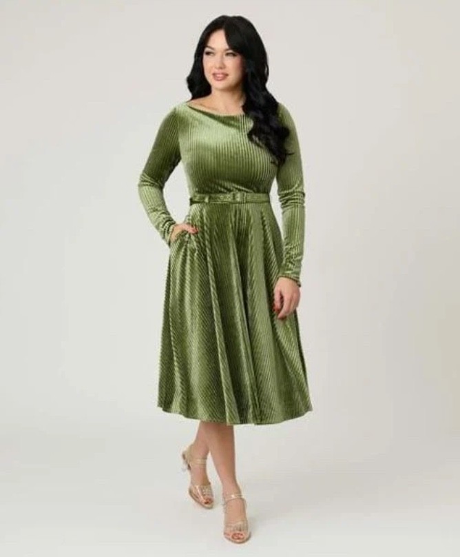 UNIQUE VINTAGE VELVET DEVON SWING DRESS – PLUS & REGULAR SIZES – NEW – PROM