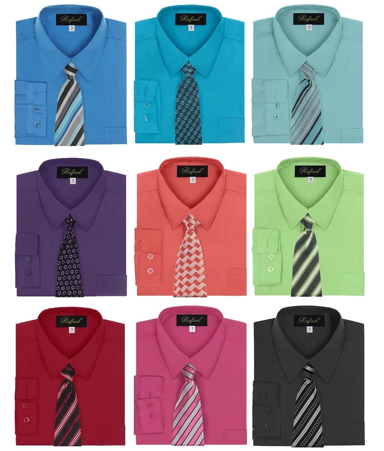 Boy’s Dress Shirt & Tie Set Long Sleeve- Many Colors Available