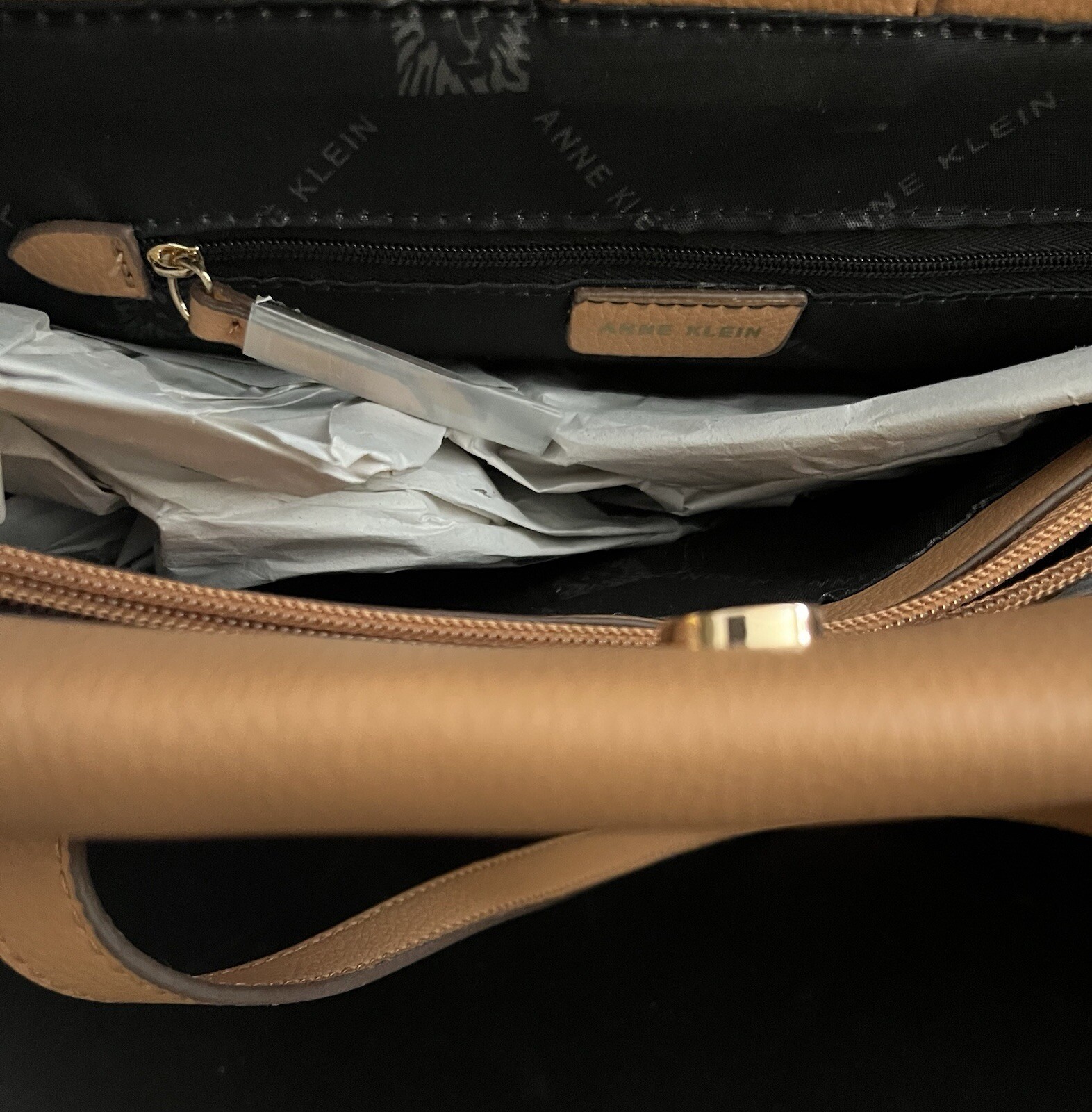 NEW Anne Klein Large Woven Multicolor Camel Curved Tote with Pouch 12.5 x 16 in.