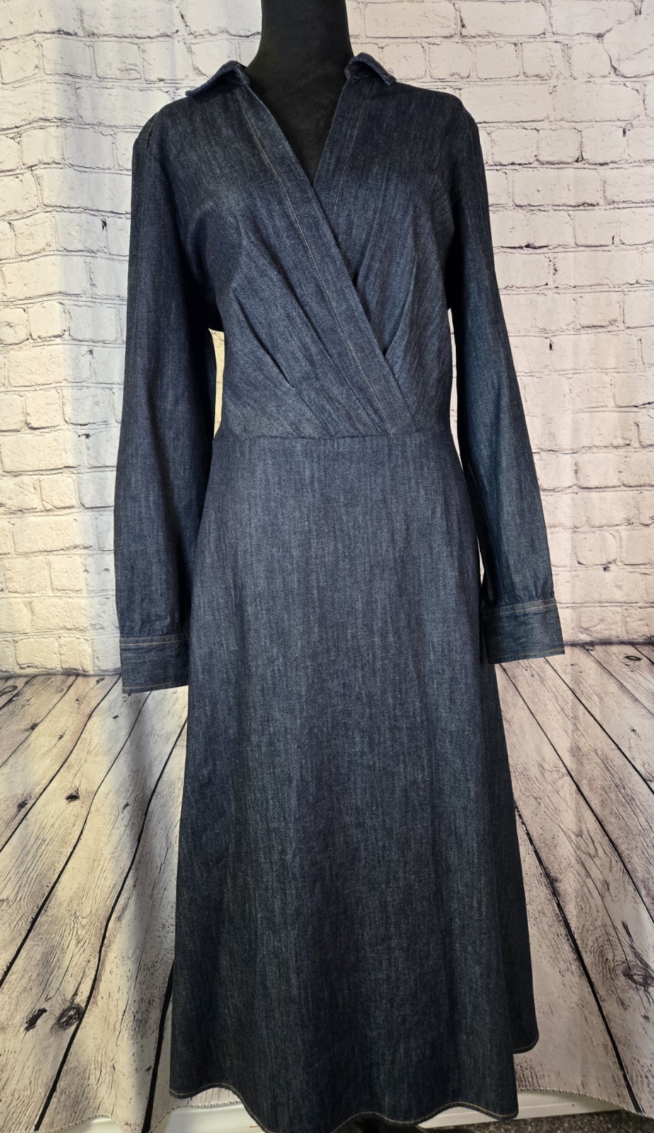 Lauren Ralph Lauren Blue Denim A-Line Collared Long Sleeve Button Dress 14