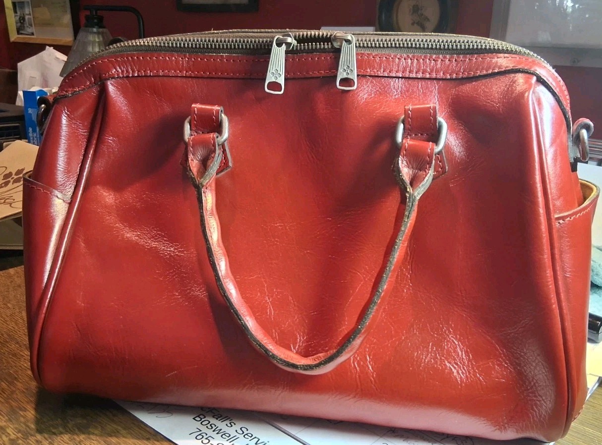 Patricia Nash Red Embossed Floral Satchel w/ Strap & Dust Bag