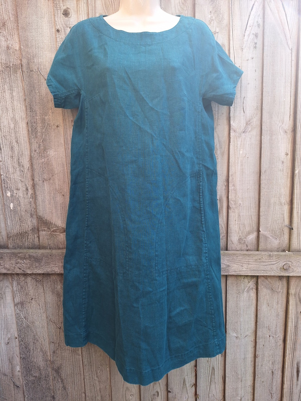Seasalt Boxy Loose Fit Linen Teal Blue Green Shift Primary Dress UK 8 EU 36 US 4